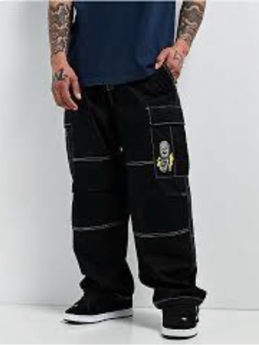 Empyre Black Ultra Loose Street Wear Cargo Pants w/Patches W30 x 28L  NWT